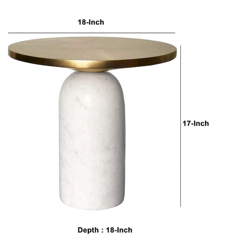 Round Brass and White Marble Accent Table