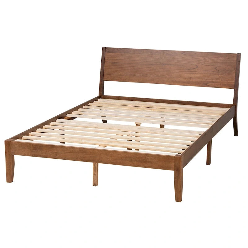 Walnut Brown Wood Platform Bed