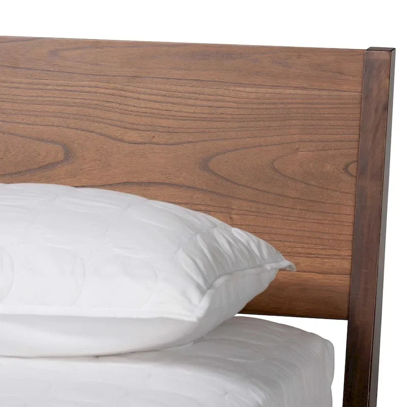 Walnut Brown Wood Platform Bed