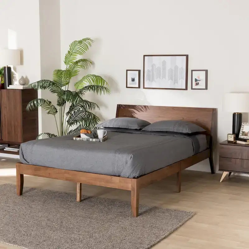 Walnut Brown Wood Platform Bed