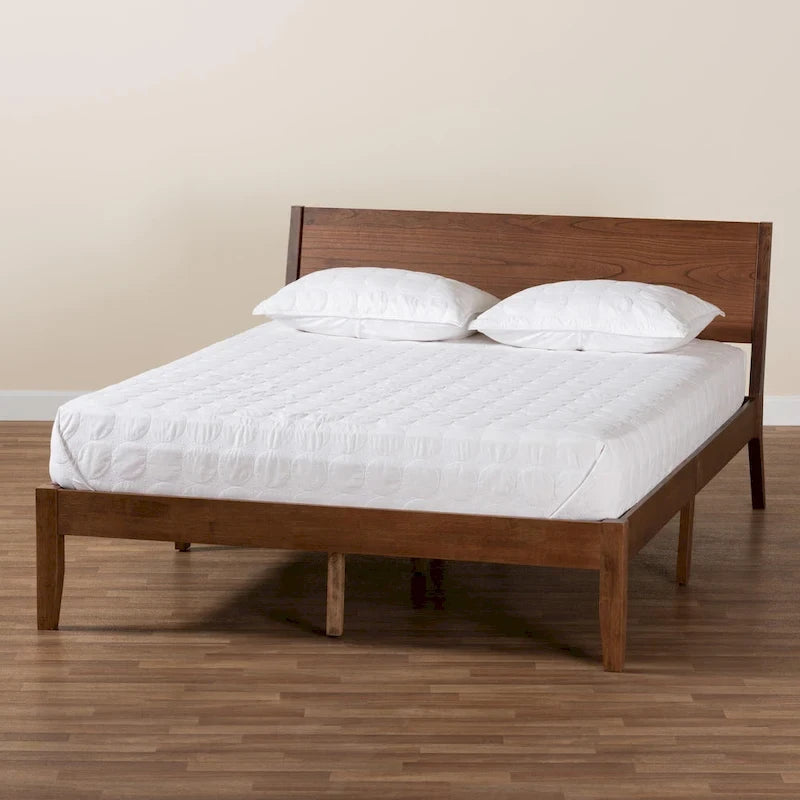 Walnut Brown Wood Platform Bed