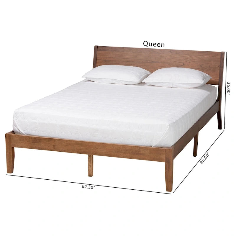 Walnut Brown Wood Platform Bed