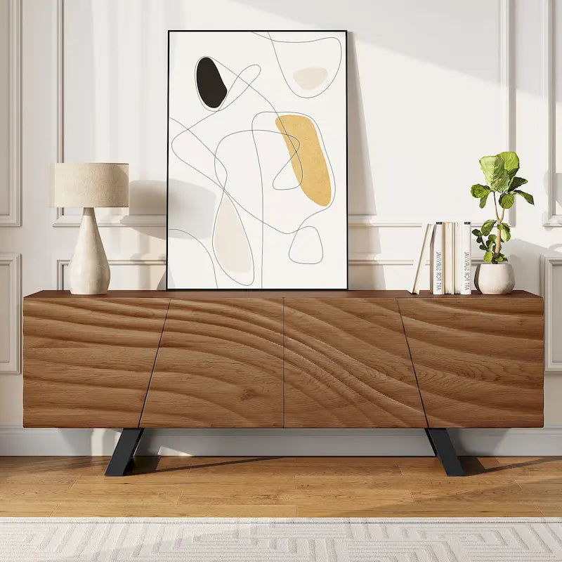 63-Inch TV Stand with 4 Doors and Wave Design