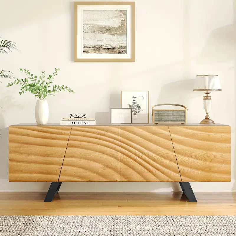 Moasis 63-inch Water Ripple Relief 4-Door Storage TV Stand - 63