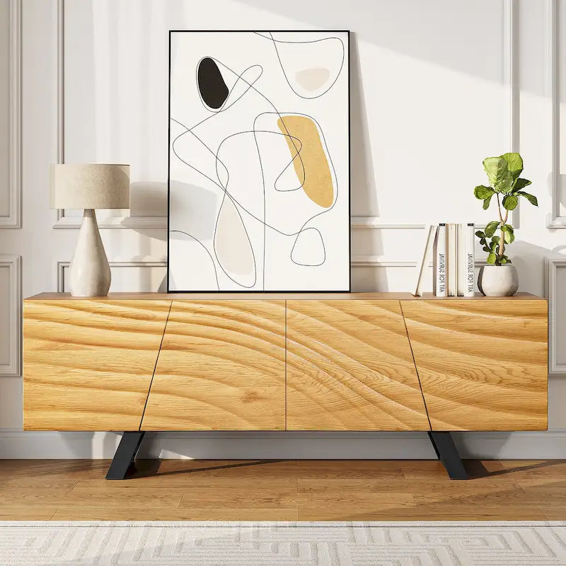 63-Inch TV Stand with 4 Doors and Wave Design