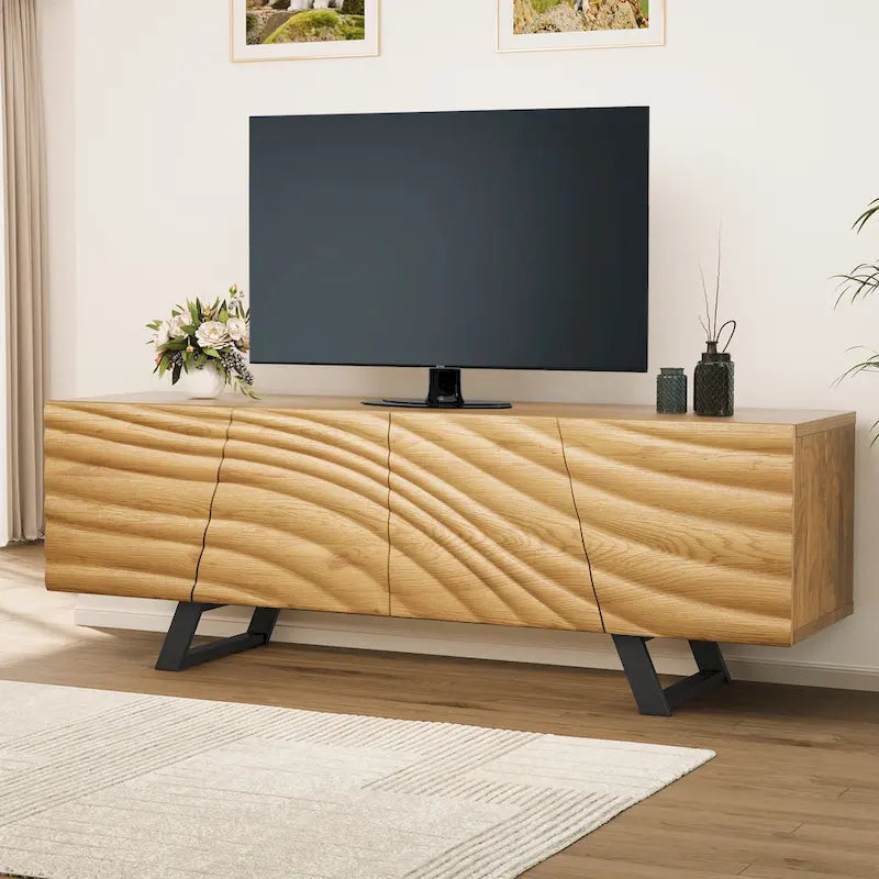 63-Inch TV Stand with 4 Doors and Wave Design