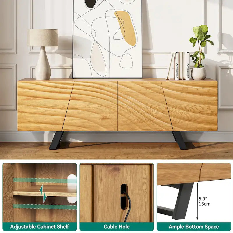 63-Inch TV Stand with 4 Doors and Wave Design