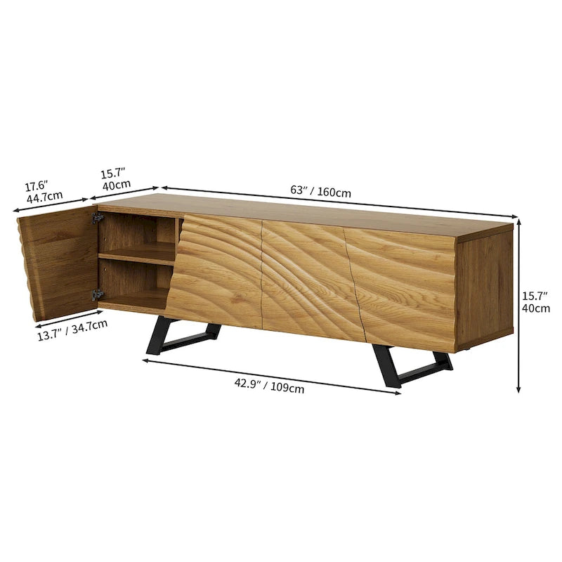 63-Inch TV Stand with 4 Doors and Wave Design