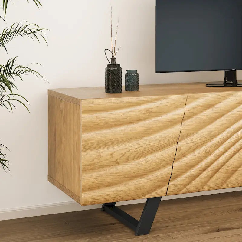 63-Inch TV Stand with 4 Doors and Wave Design