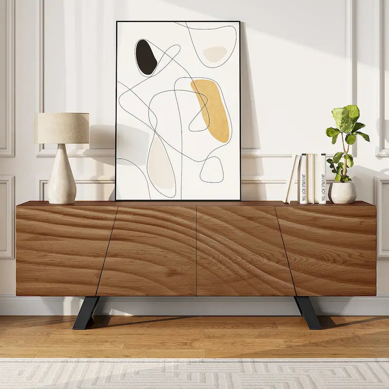 63-Inch TV Stand with 4 Doors and Wave Design