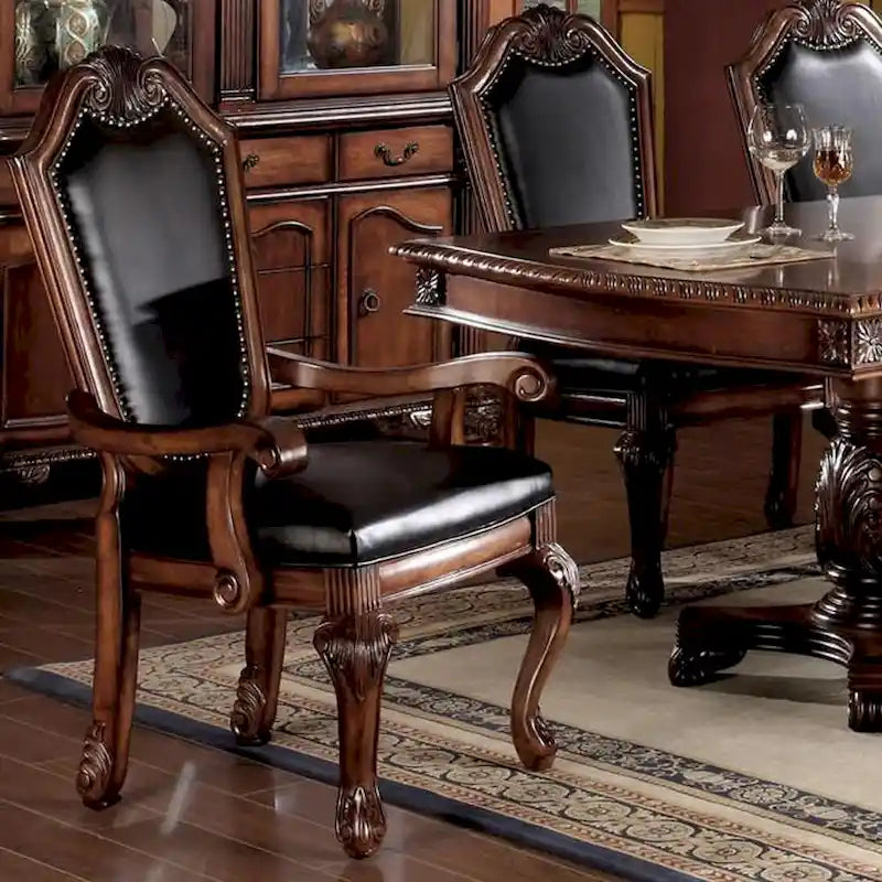 Dining Arm Chair (Set of 2) in Black PU & Cherry