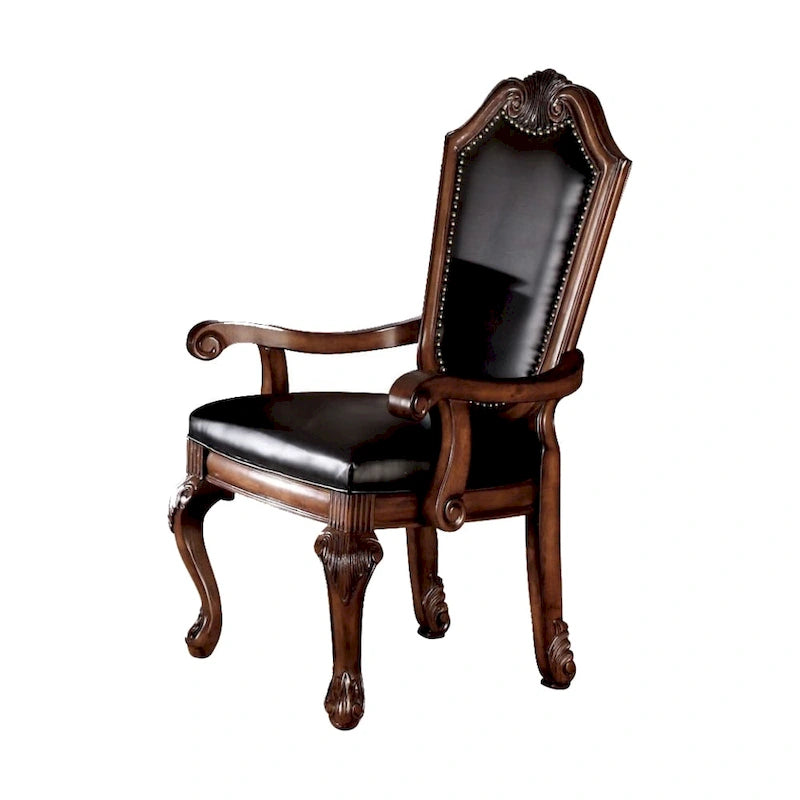 Dining Arm Chair (Set of 2) in Black PU & Cherry