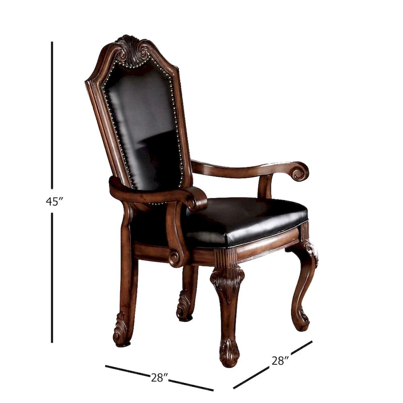 Dining Arm Chair (Set of 2) in Black PU & Cherry