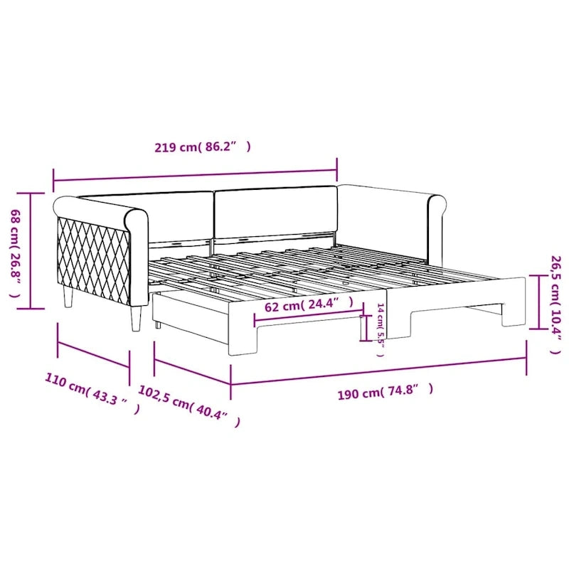 Light Gray Velvet Twin Daybed Sofa