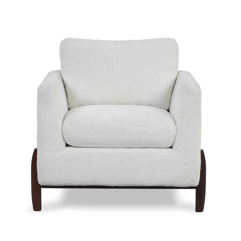 Off-White Sherpa Upholstered Accent Chair with Tufted Back
