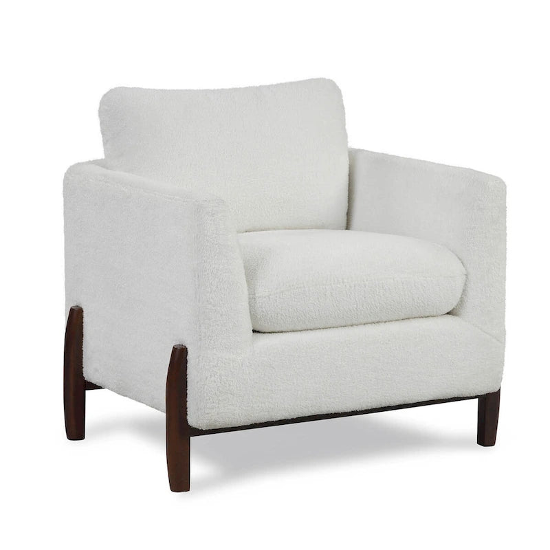 Off-White Sherpa Upholstered Accent Chair with Tufted Back