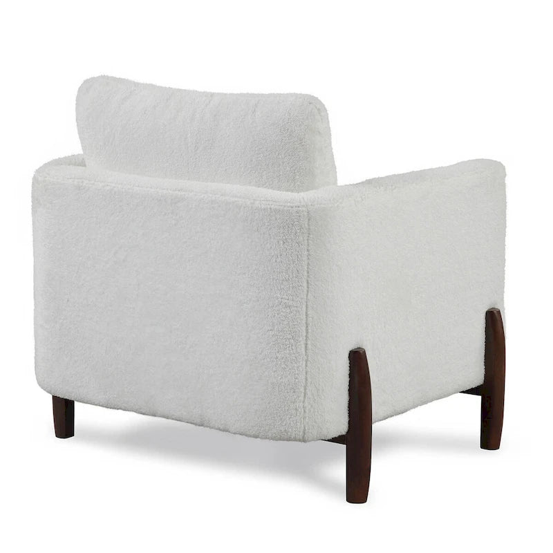 Off-White Sherpa Upholstered Accent Chair with Tufted Back