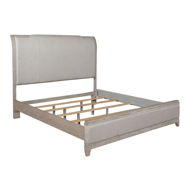 Washed Taupe and Silver Champagne King Upholstered Bed
