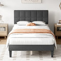 Gray Tufted Linen Twin Bed with Adjustable Headboard