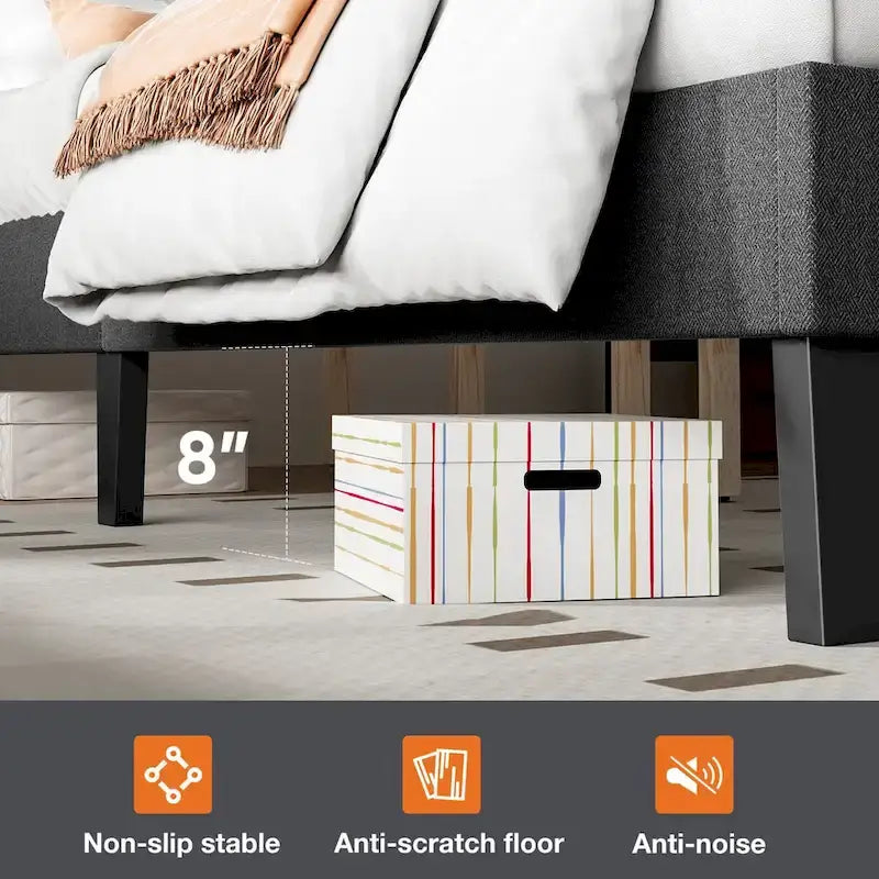 Gray Tufted Linen Twin Bed with Adjustable Headboard