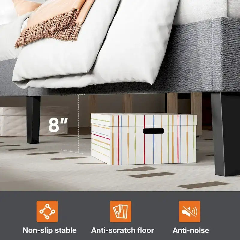 Gray Tufted Linen Twin Bed with Adjustable Headboard