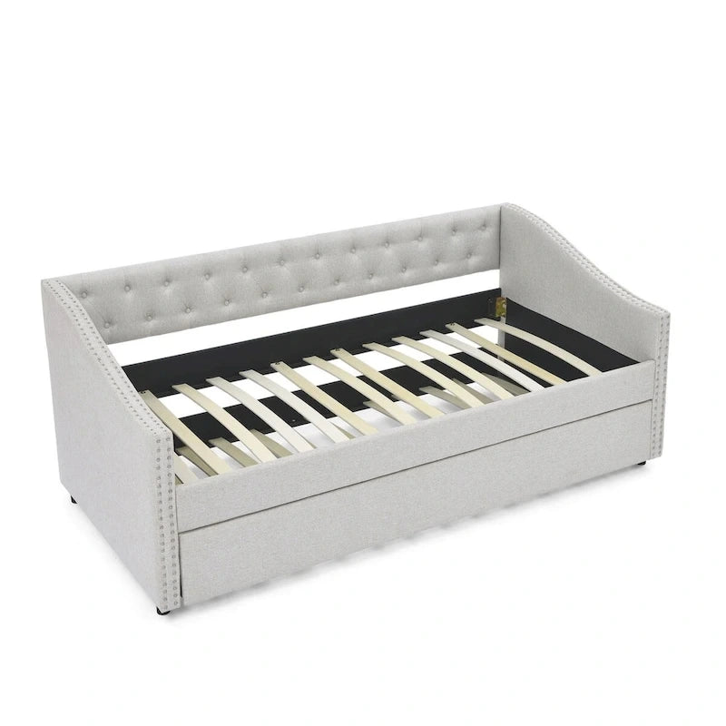 Gray Tufted Twin Daybed with Pull-Out Trundle