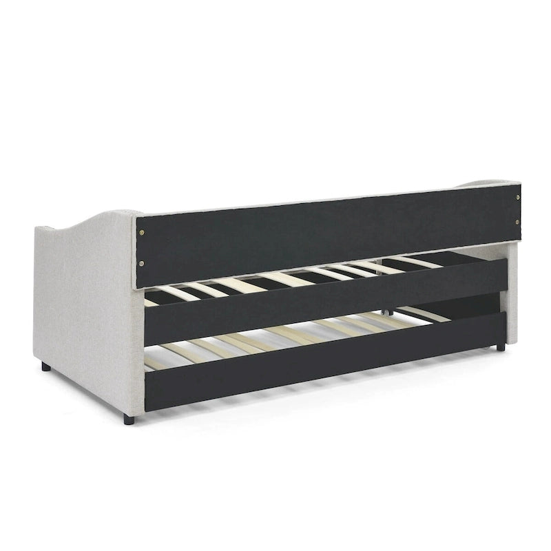 Gray Tufted Twin Daybed with Pull-Out Trundle