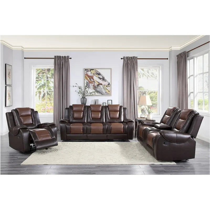 Brown Faux Leather Reclining Living Room Set