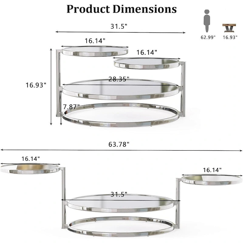 Round Glass Coffee Table with 360° Rotating Top