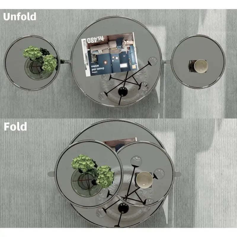 Round Glass Coffee Table with 360° Rotating Top