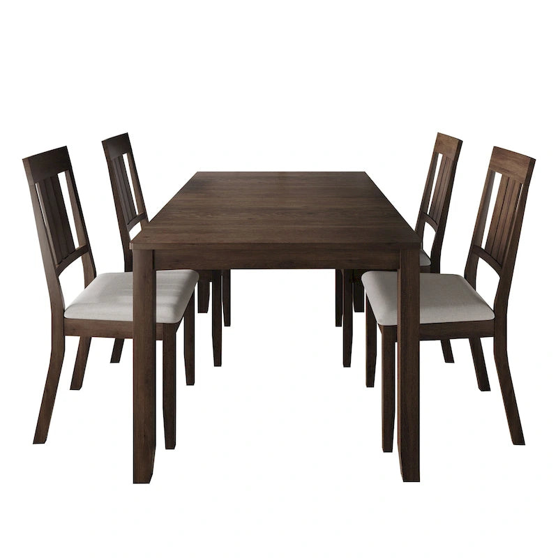 5-Piece Wooden Dining Set with Upholstered Chairs