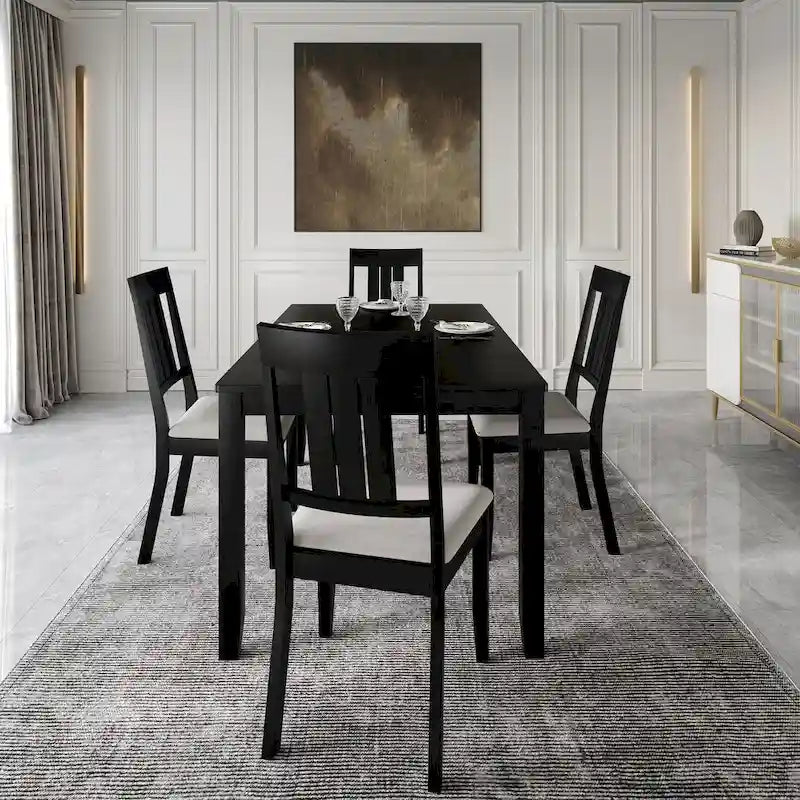 5-Piece Wooden Dining Set with Upholstered Chairs