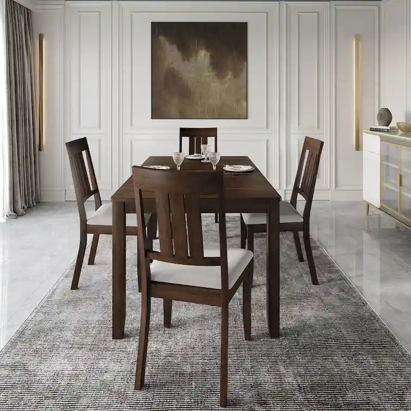 5-Piece Wooden Dining Set with Upholstered Chairs