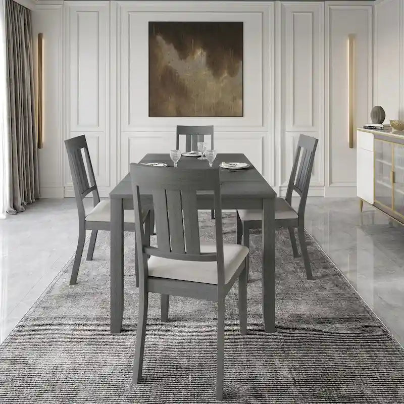 5-Piece Wooden Dining Set with Upholstered Chairs