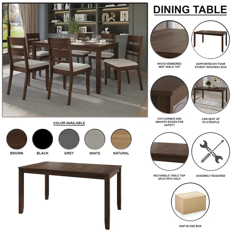 5-Piece Wooden Dining Set with Upholstered Chairs