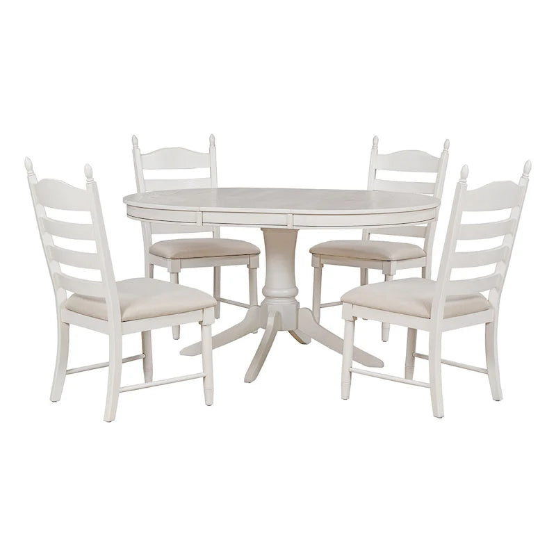 5-Piece Extendable Dining Set with Pedestal Table and 4 Upholstered Chairs