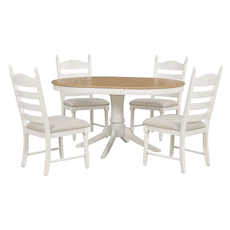5-Piece Extendable Dining Set with Pedestal Table and 4 Upholstered Chairs