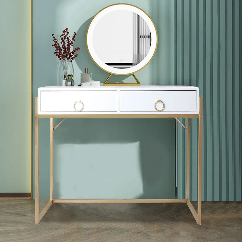 White and Gold Writing Desk with 2 Drawers