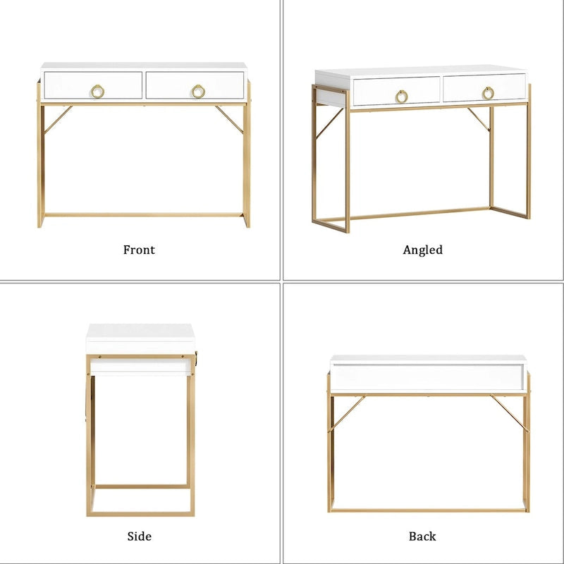 White and Gold Writing Desk with 2 Drawers