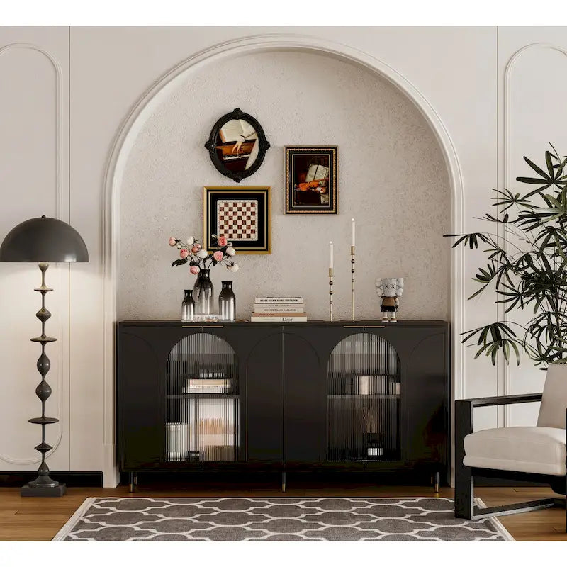 Accent Cabinet with 4 Fluted Glass Doors