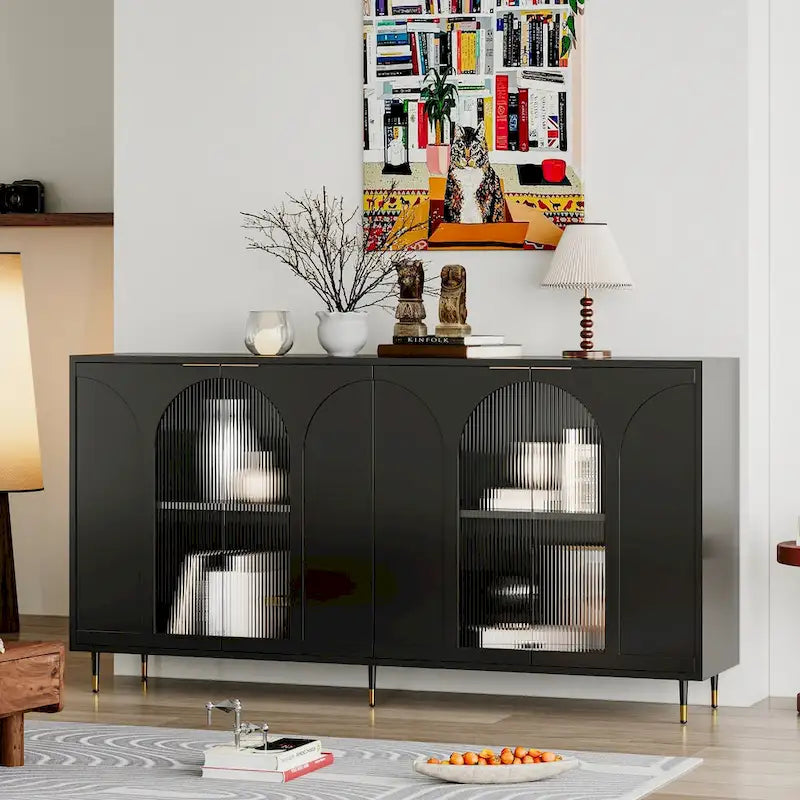 Accent Cabinet with 4 Fluted Glass Doors