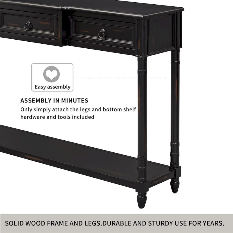 Distressed Console Table with 3 Drawers and Shelf