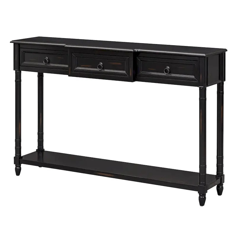 Distressed Console Table with 3 Drawers and Shelf