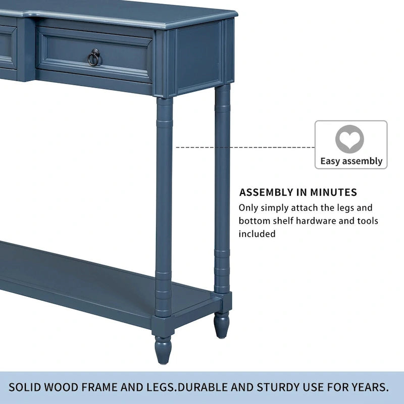 Distressed Console Table with 3 Drawers and Shelf