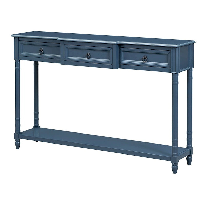 Distressed Console Table with 3 Drawers and Shelf