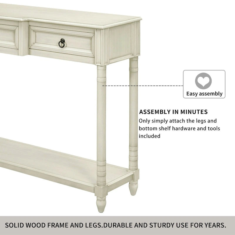 Distressed Console Table with 3 Drawers and Shelf