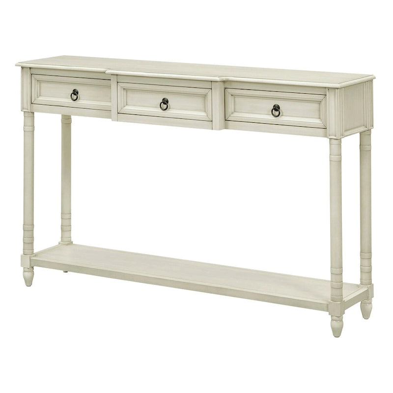 Distressed Console Table with 3 Drawers and Shelf