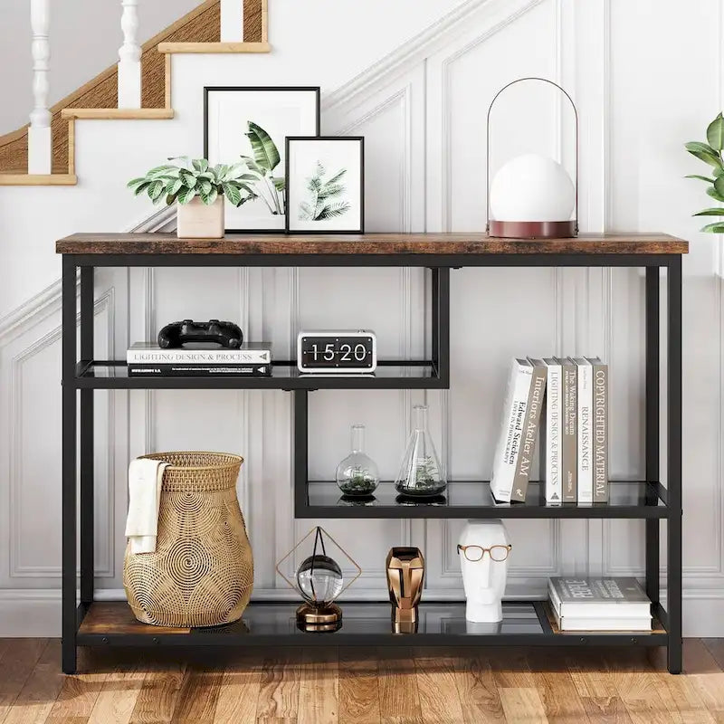 4-Tier Console Table, Entryway Table with Glass Shelf