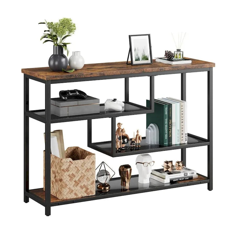 4-Tier Console Table with Glass Shelves
