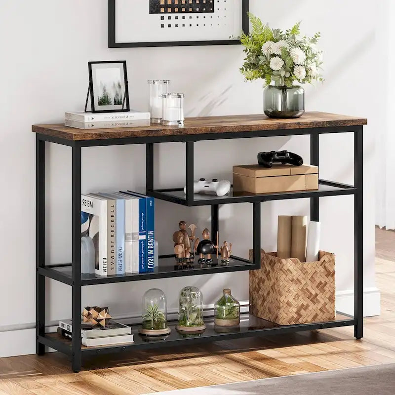 4-Tier Console Table with Glass Shelves